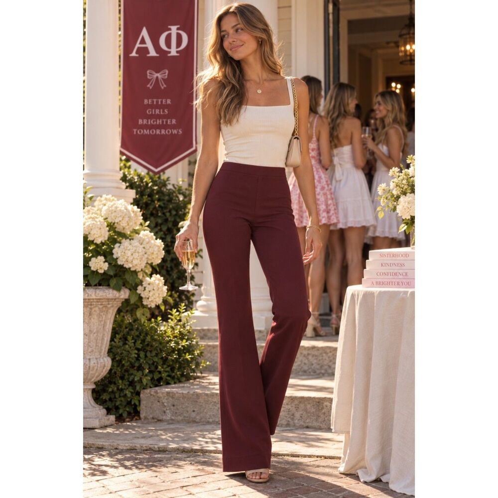 Quince Women’s Ponte Pants XS Burgundy Wine Pull-On Flare Trouser Fall Workwear
